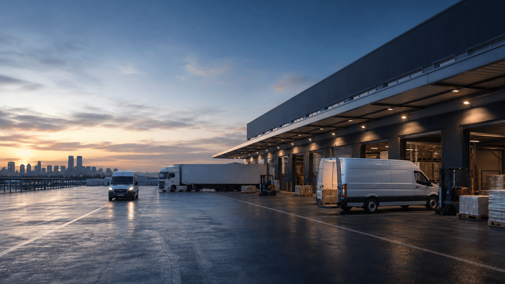 Modern logistics hub and courier fleet
